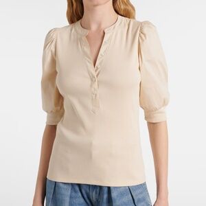 Veronica Beard Coralee Puff-Sleeve Tee Beige "Limestone" Top Size XS $198
